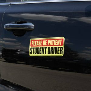 Please Be Patient Student Driver bumper sticker. Student Drivers are required to meet hour requirements to get a license.