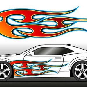 Tribal fire flame racing car vinyl sticker vector art image eps 10 file. Burning tires and flames car decal.